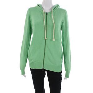 Project Women Full-zip Hoodies Green 100% Cotton Drawstring Long Sleeve Size M